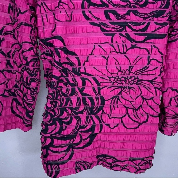 MEDIUM ERIN LONDON PINK BLACK VINTAGE TOP RUFFLE STRETCH - Picture 7 of 12